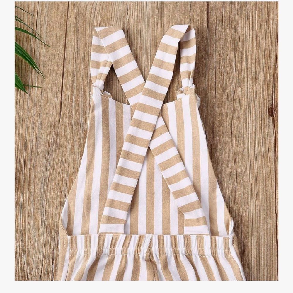 Pink cream Bell bottom jumpsuit romper overalls striped jumper flared pants kids - Picture 4 of 7